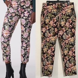 Soft Surroundings Women Ankle Pant Medium Pink Floral Cotton Preppy Contemporary